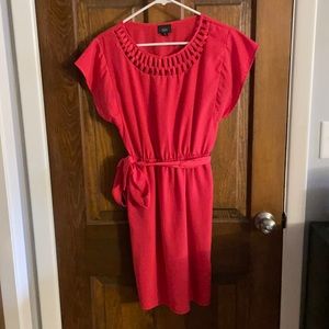 Red detail neck dress with pockets